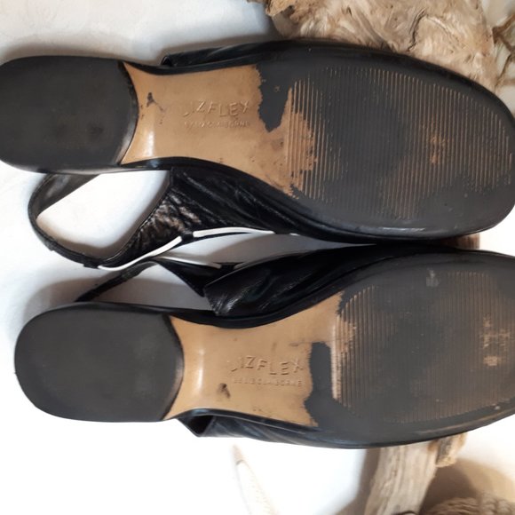 Lizflex Genuine Black Leather Low Heel Sling Back - Picture 10 of 11